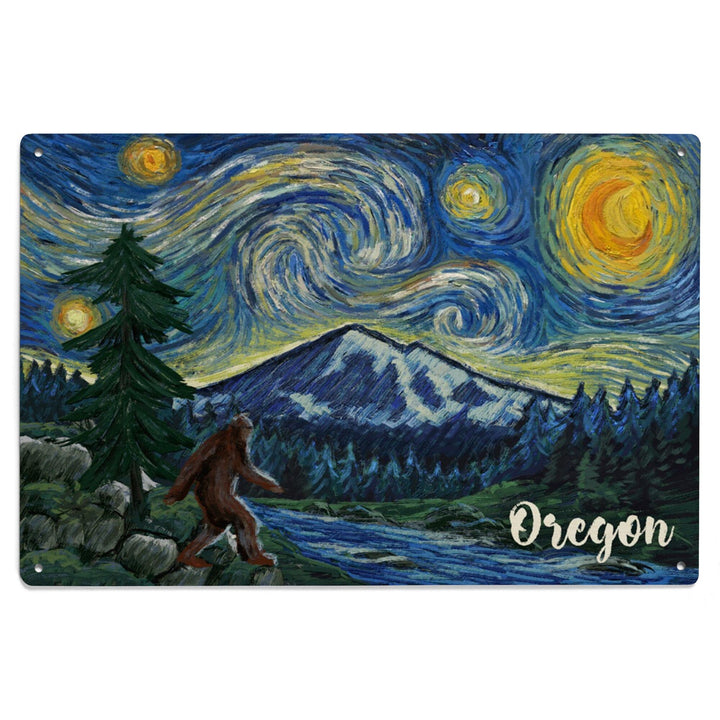 Oregon, Columbia River, Bigfoot, Starry Night, Lantern Press Artwork, Wood Signs and Postcards Wood Lantern Press 