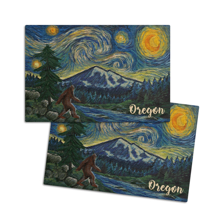 Oregon, Columbia River, Bigfoot, Starry Night, Lantern Press Artwork, Wood Signs and Postcards Wood Lantern Press 4x6 Wood Postcard Set 