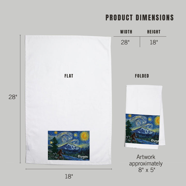 Oregon, Columbia River, Bigfoot, Starry Night, Organic Cotton Kitchen Tea Towels Kitchen Lantern Press 