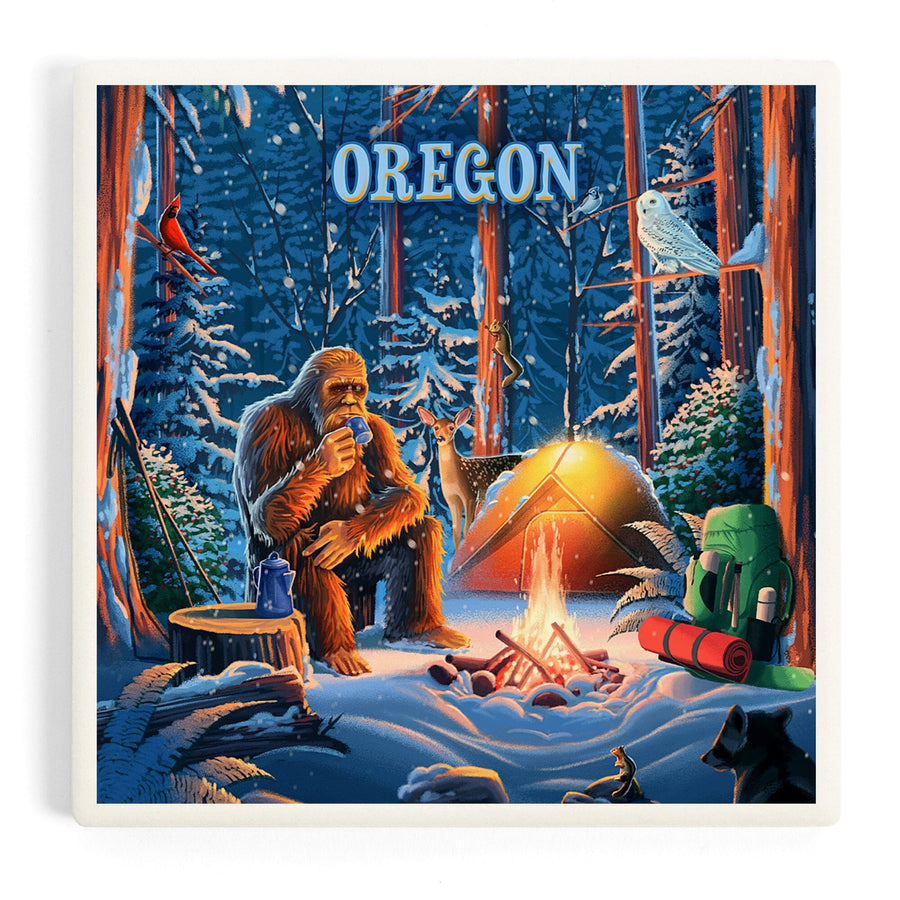 Oregon, Find Your Inner Squatch, Camping Bigfoot, Coasters Coasters Lantern Press 