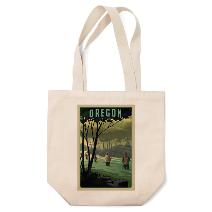 Oregon, Fishing, Lithograph, Tote Bag Totes Lantern Press 