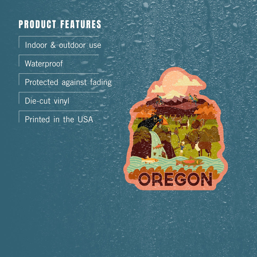 Oregon, Fishing River, Geometric, Contour, Vinyl Sticker Sticker Lantern Press 