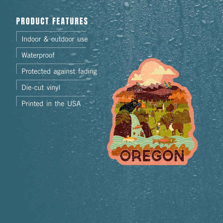 Oregon, Fishing River, Geometric, Contour, Vinyl Sticker Sticker Lantern Press 