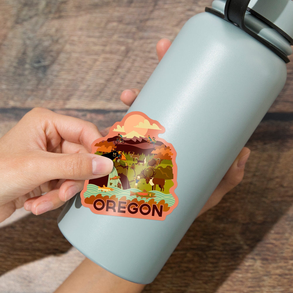Oregon, Fishing River, Geometric, Contour, Vinyl Sticker Sticker Lantern Press 