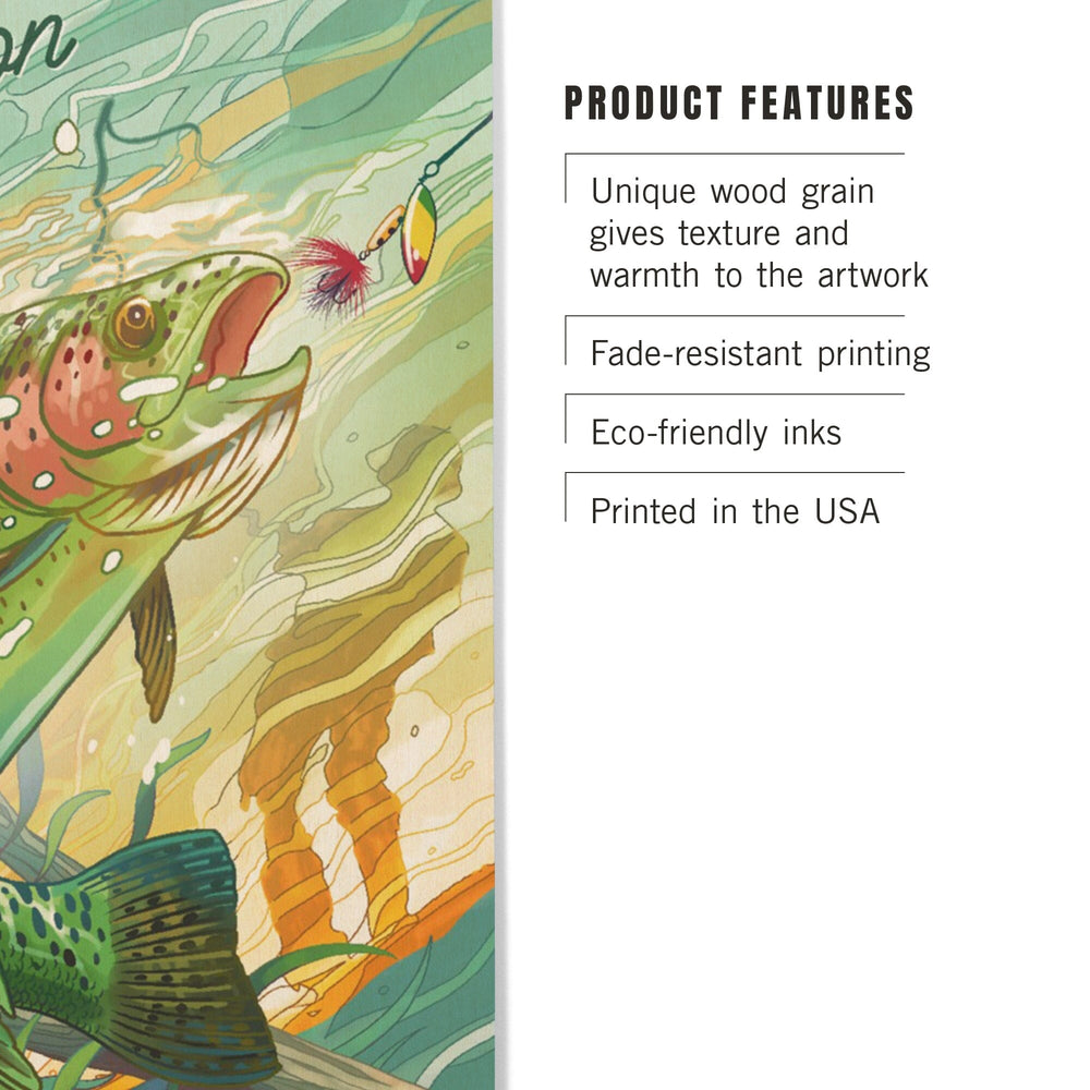 Oregon, Fishing, Underwater Trout, Wood Signs and Postcards Wood Lantern Press 