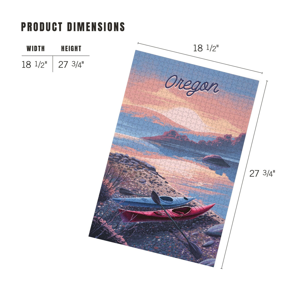 Oregon, Glassy Sunrise, Kayak, Jigsaw Puzzle Puzzle Lantern Press 