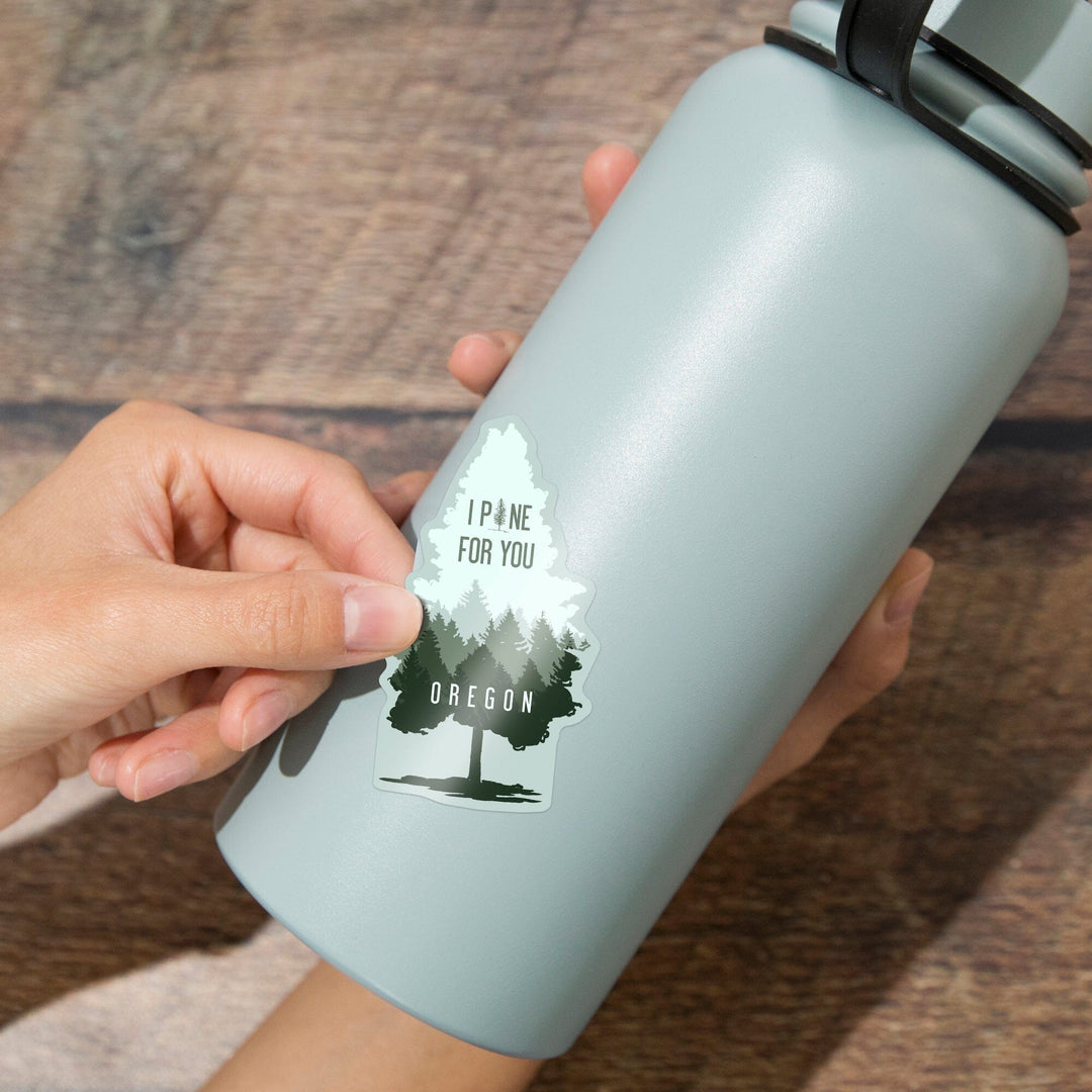 Oregon, I Pine for You, Contour, Vinyl Sticker Sticker Lantern Press 