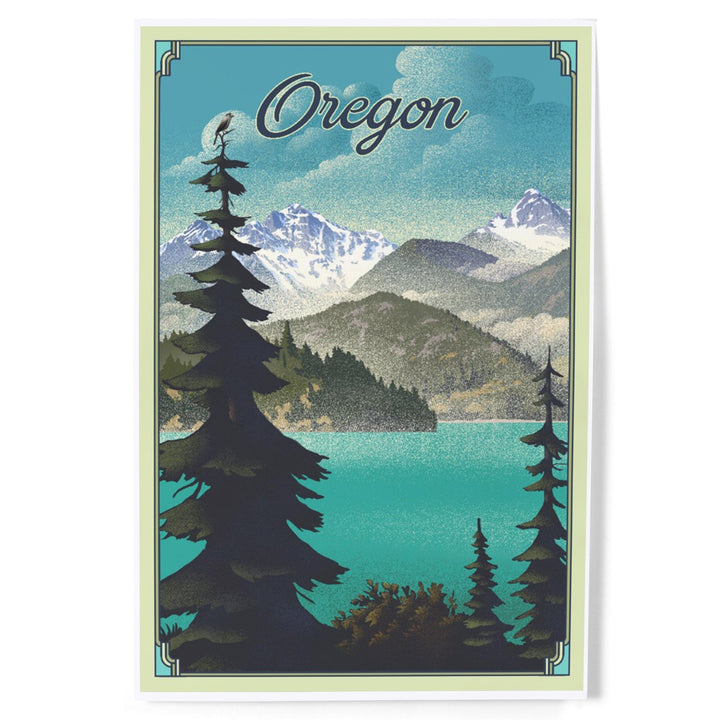 Oregon Lake and Mountains, Lithograph, Art & Giclee Prints Art Lantern Press 