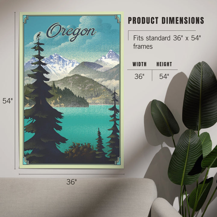 Oregon Lake and Mountains, Lithograph, Art & Giclee Prints Art Lantern Press 