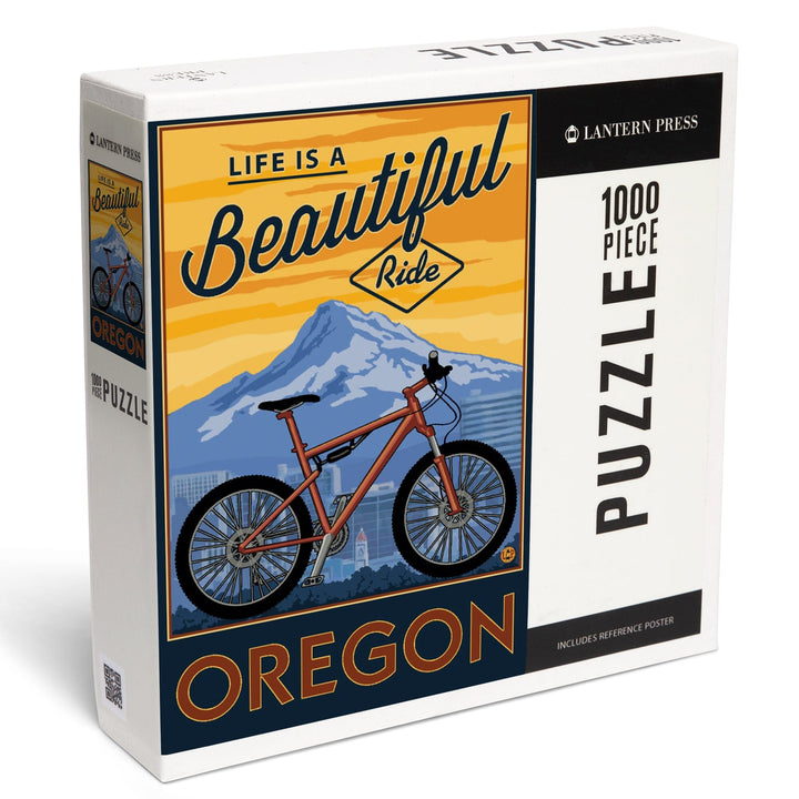Oregon, Life is a Beautiful Ride, Mountain Bike and Mt. Hood, Jigsaw Puzzle Puzzle Lantern Press 