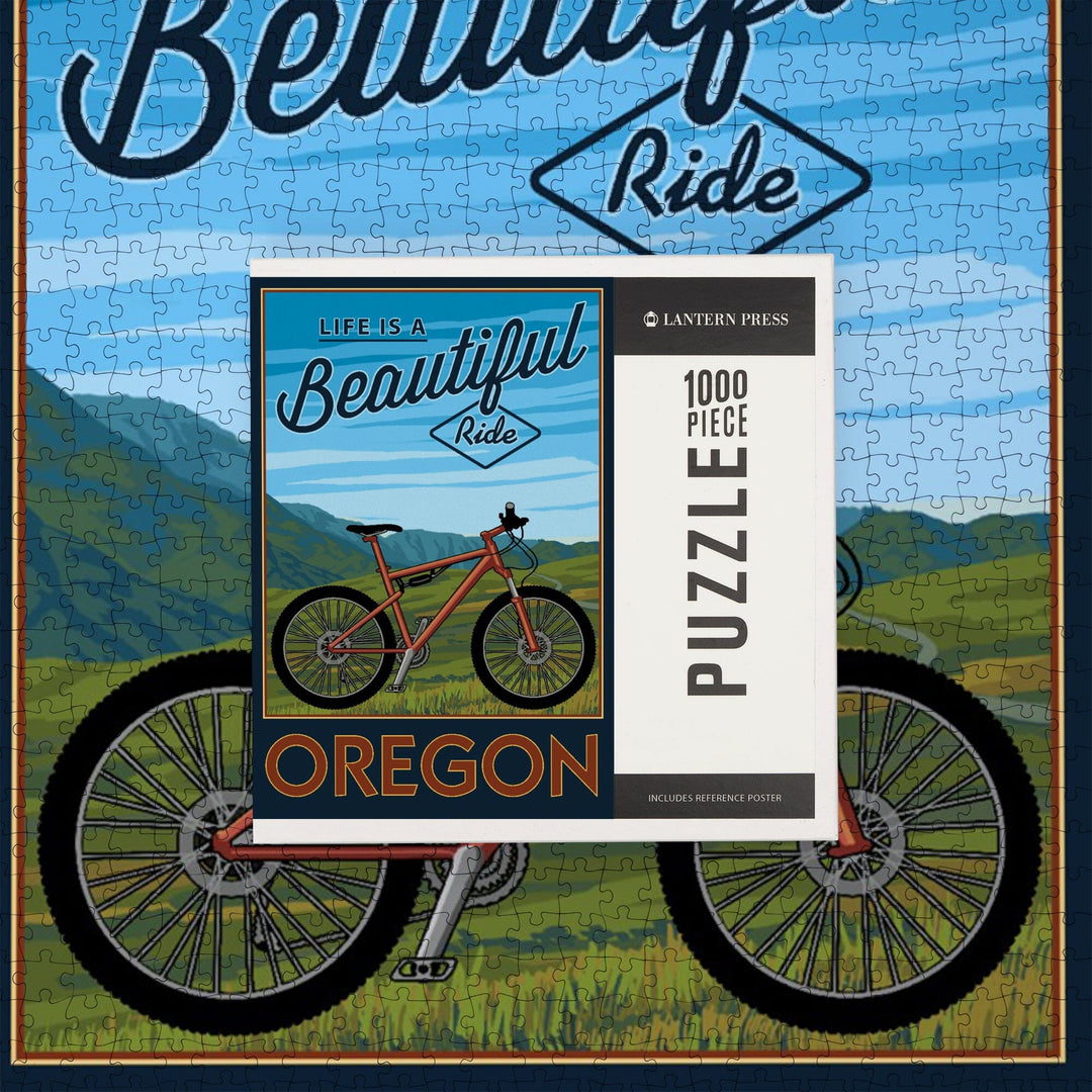 Oregon, Life is a Beautiful Ride, Mountain Bike Scene, Jigsaw Puzzle Puzzle Lantern Press 