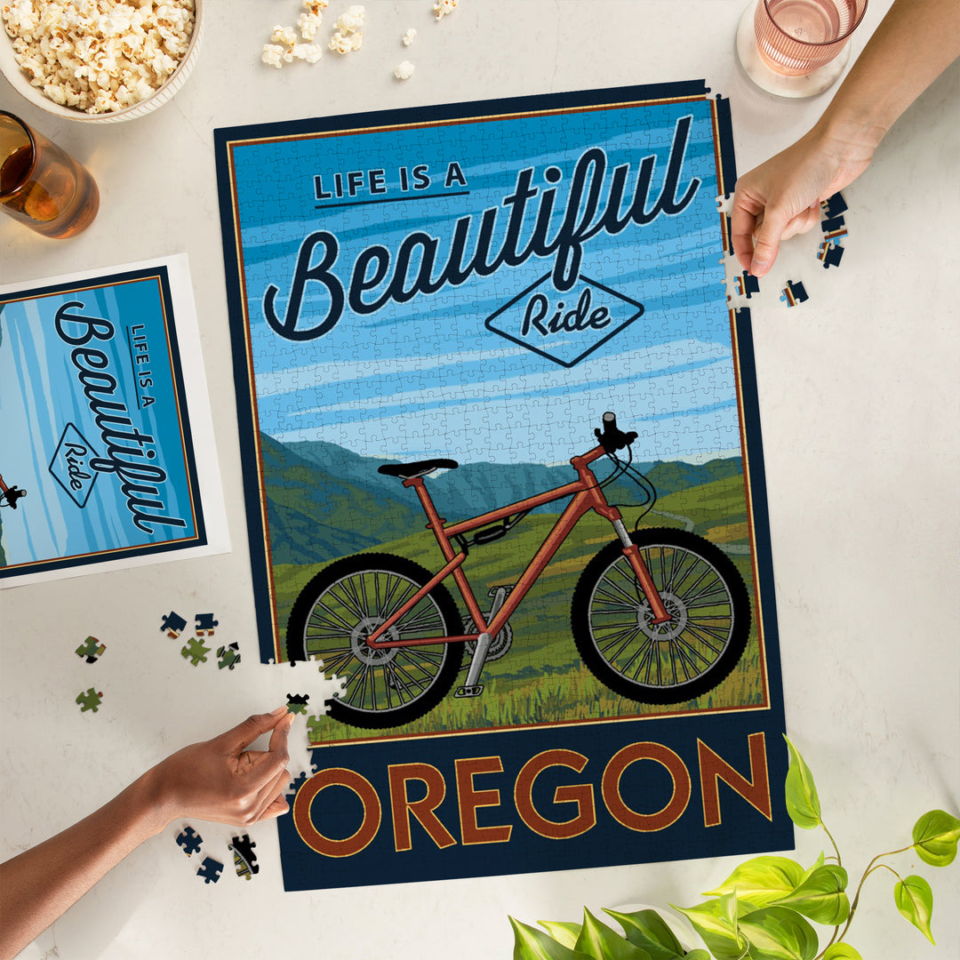 Oregon, Life is a Beautiful Ride, Mountain Bike Scene, Jigsaw Puzzle Puzzle Lantern Press 