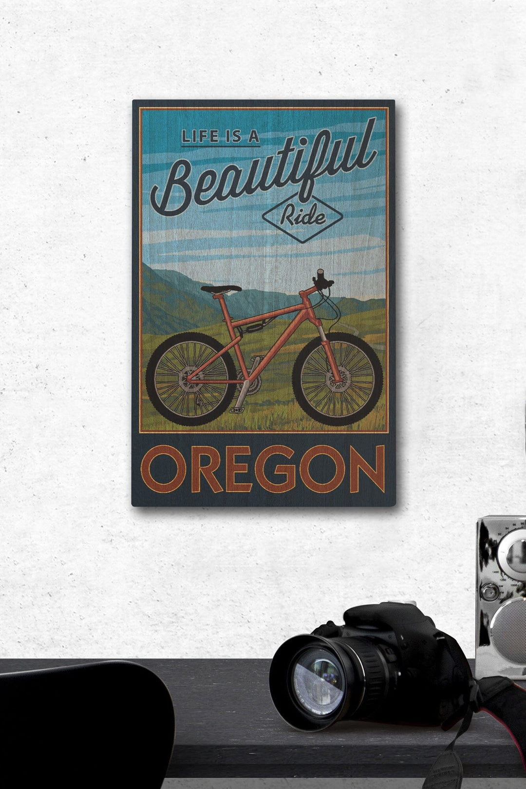 Oregon, Life is a Beautiful Ride, Mountain Bike Scene, Lantern Press Artwork, Wood Signs and Postcards Wood Lantern Press 12 x 18 Wood Gallery Print 