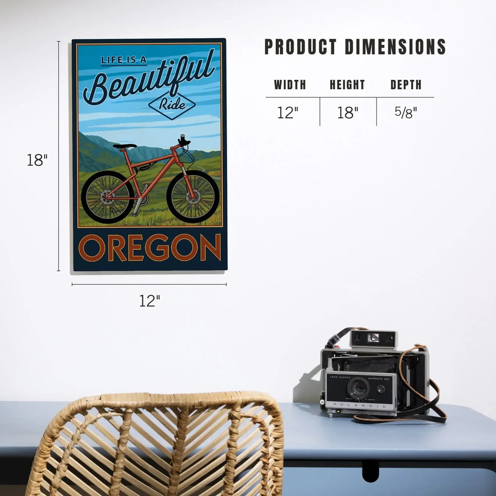 Oregon, Life is a Beautiful Ride, Mountain Bike Scene, Lantern Press Artwork, Wood Signs and Postcards Wood Lantern Press 