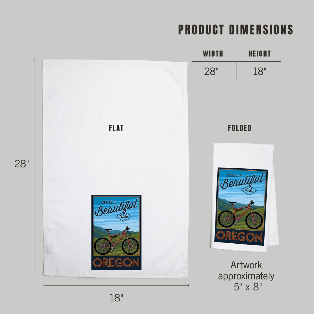 Oregon, Life is a Beautiful Ride, Mountain Bike Scene, Organic Cotton Kitchen Tea Towels Kitchen Lantern Press 