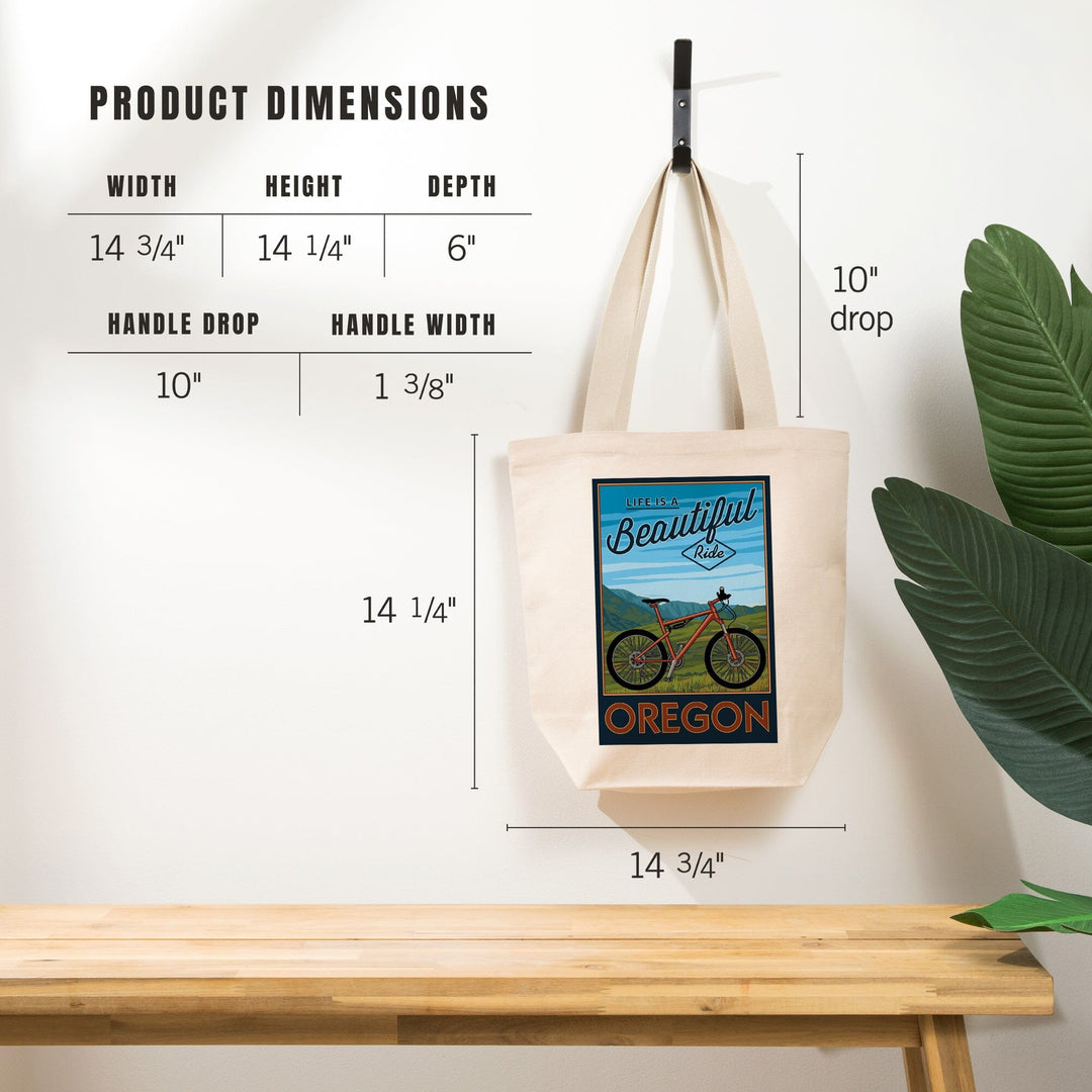 Oregon, Life is a Beautiful Ride, Mountain Bike Scene, Tote Bag Totes Lantern Press 