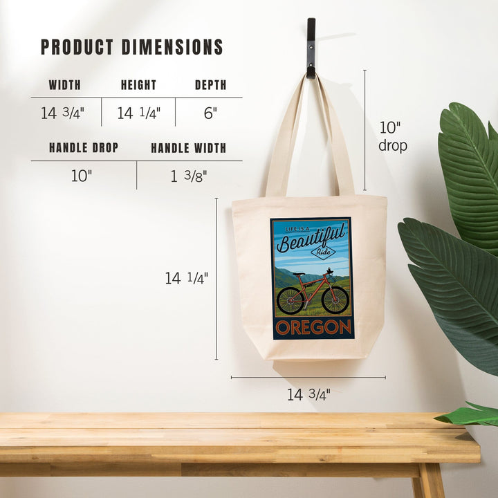 Oregon, Life is a Beautiful Ride, Mountain Bike Scene, Tote Bag Totes Lantern Press 