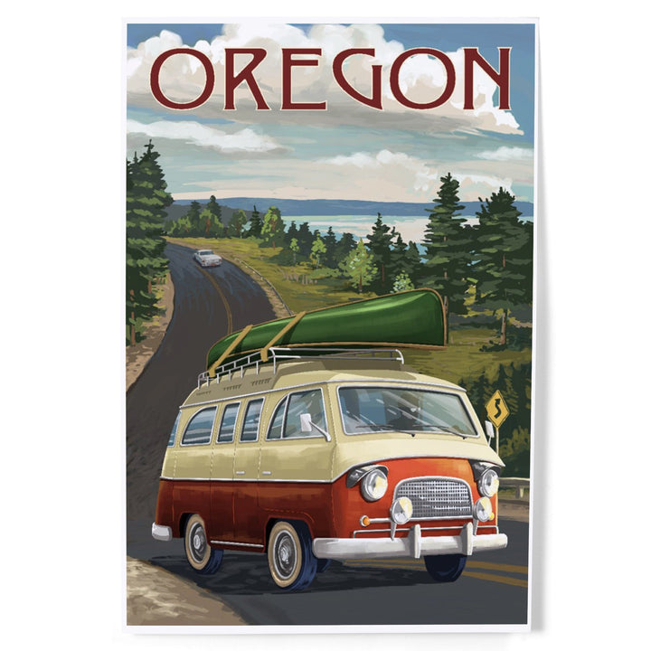 Oregon, LP Camper Van and Lake, Art & Giclee Prints Art Lantern Press 