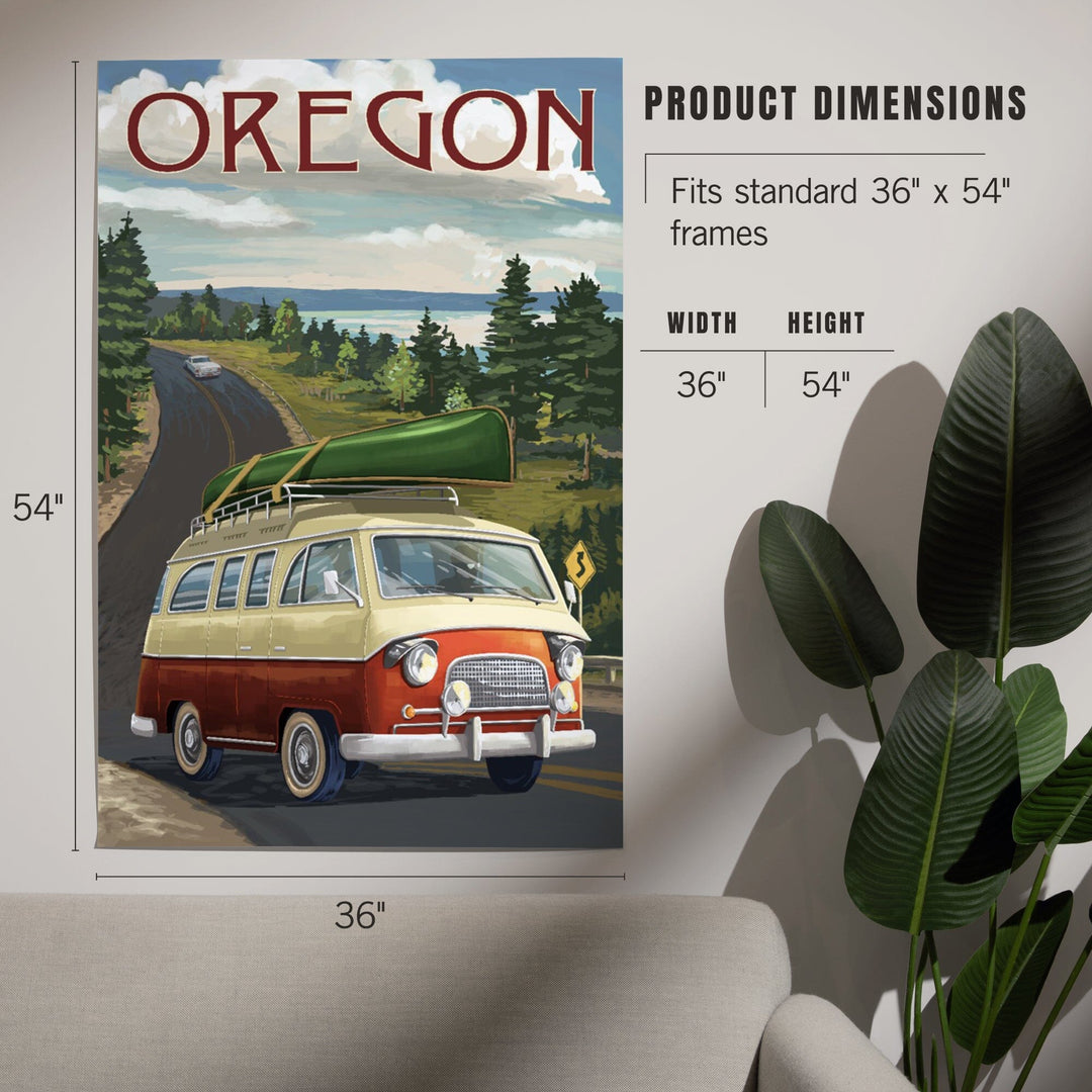 Oregon, LP Camper Van and Lake, Art & Giclee Prints Art Lantern Press 