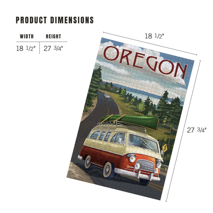 Oregon, LP Camper Van and Lake, Jigsaw Puzzle Puzzle Lantern Press 