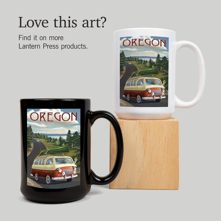 Oregon, LP Camper Van & Lake, Lantern Press Artwork, Ceramic Mug Mugs Lantern Press 