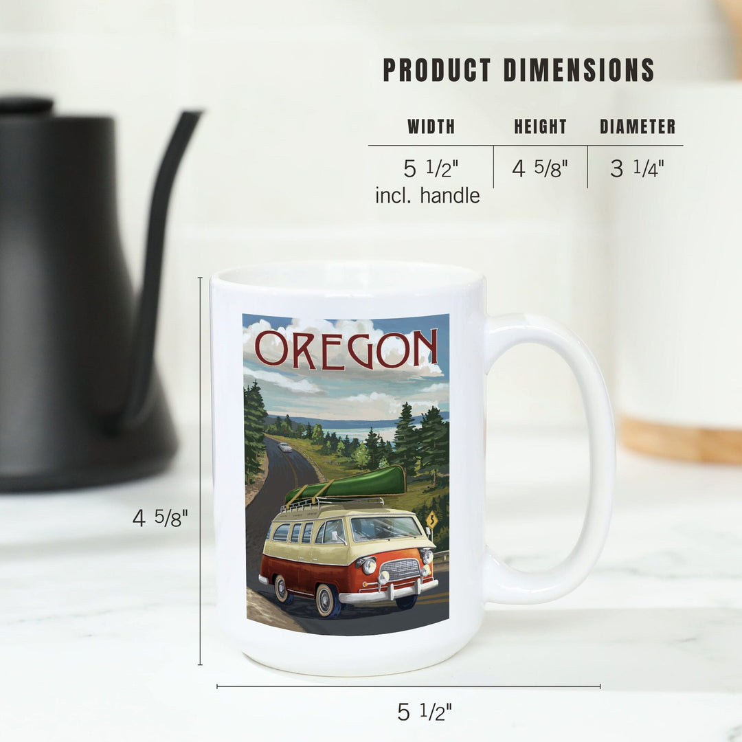 Oregon, LP Camper Van & Lake, Lantern Press Artwork, Ceramic Mug Mugs Lantern Press 