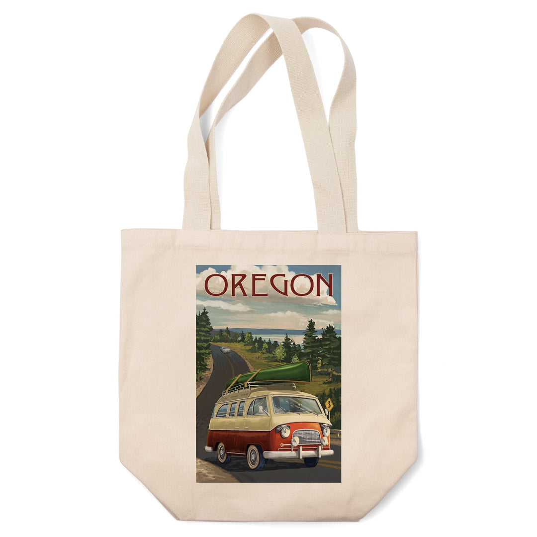 Oregon, LP Camper Van & Lake, Lantern Press Artwork, Tote Bag Totes Lantern Press 