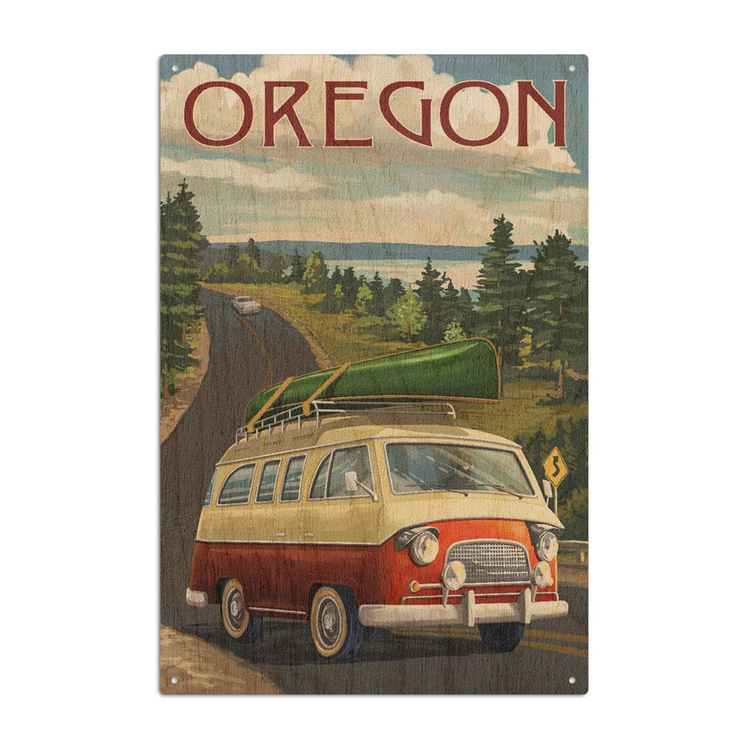 Oregon, LP Camper Van & Lake, Lantern Press Artwork, Wood Signs and Postcards Wood Lantern Press 10 x 15 Wood Sign 