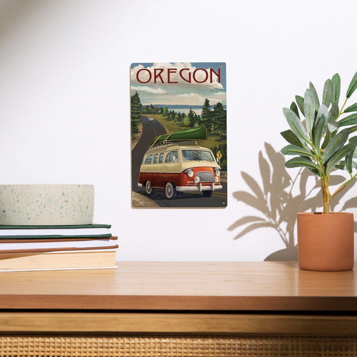 Oregon, LP Camper Van & Lake, Lantern Press Artwork, Wood Signs and Postcards Wood Lantern Press 