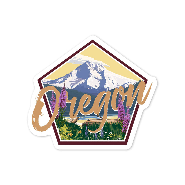 Oregon, Mountain and Lake, Contour, Lantern Press Artwork, Vinyl Sticker Sticker Lantern Press 