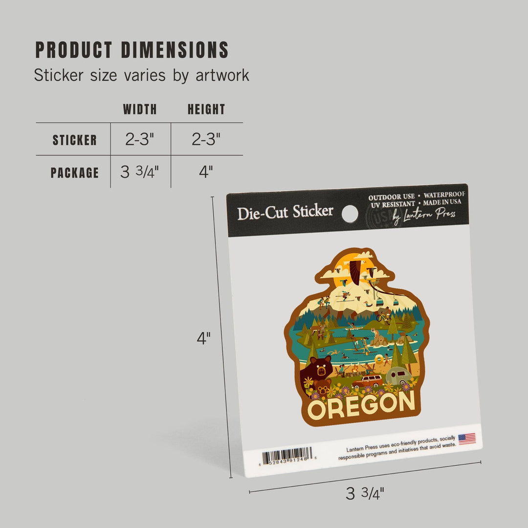 Oregon, Mountain and Lake, Geometric, Contour, Vinyl Sticker Sticker Lantern Press 