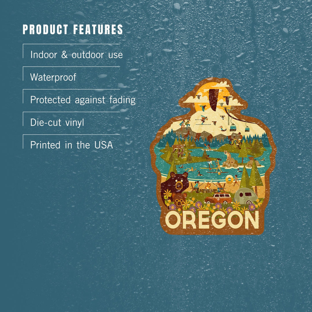 Oregon, Mountain and Lake, Geometric, Contour, Vinyl Sticker Sticker Lantern Press 