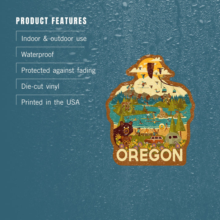 Oregon, Mountain and Lake, Geometric, Contour, Vinyl Sticker Sticker Lantern Press 