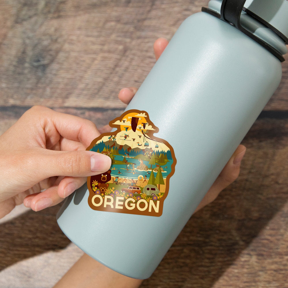 Oregon, Mountain and Lake, Geometric, Contour, Vinyl Sticker Sticker Lantern Press 
