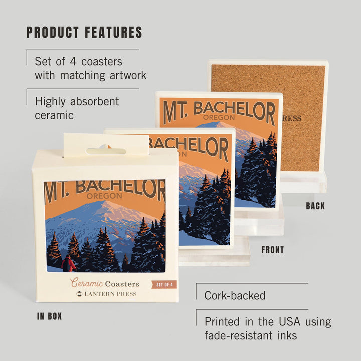 Oregon, Mt. Bachelor and Skier, Coasters Coasters Lantern Press 