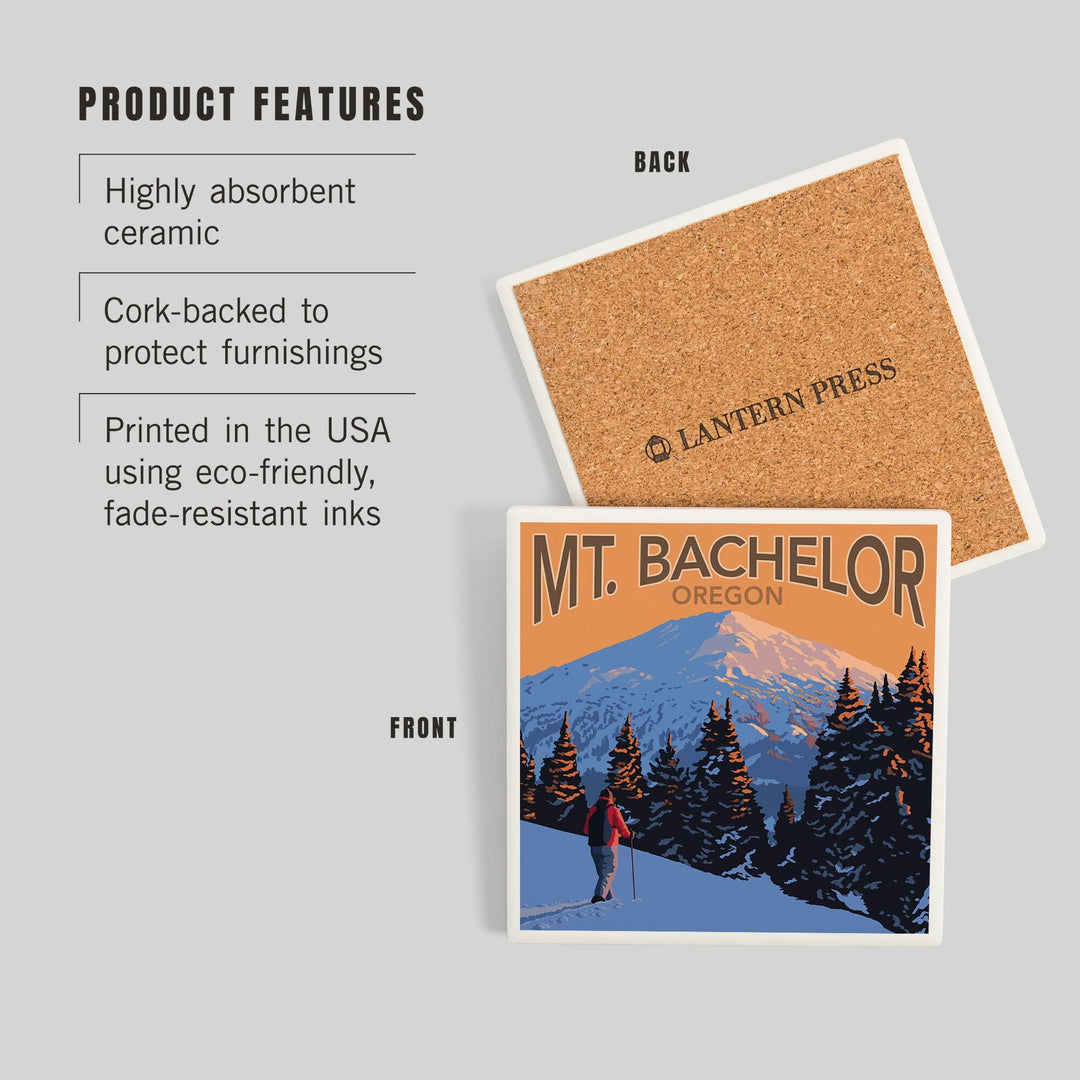 Oregon, Mt. Bachelor and Skier, Coasters Coasters Lantern Press 