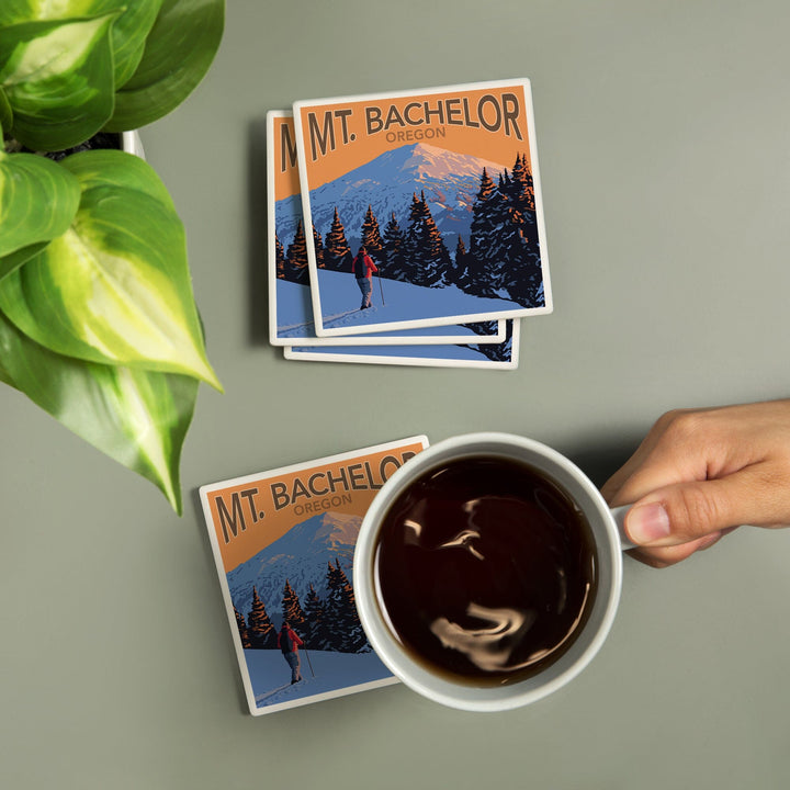 Oregon, Mt. Bachelor and Skier, Coasters Coasters Lantern Press 