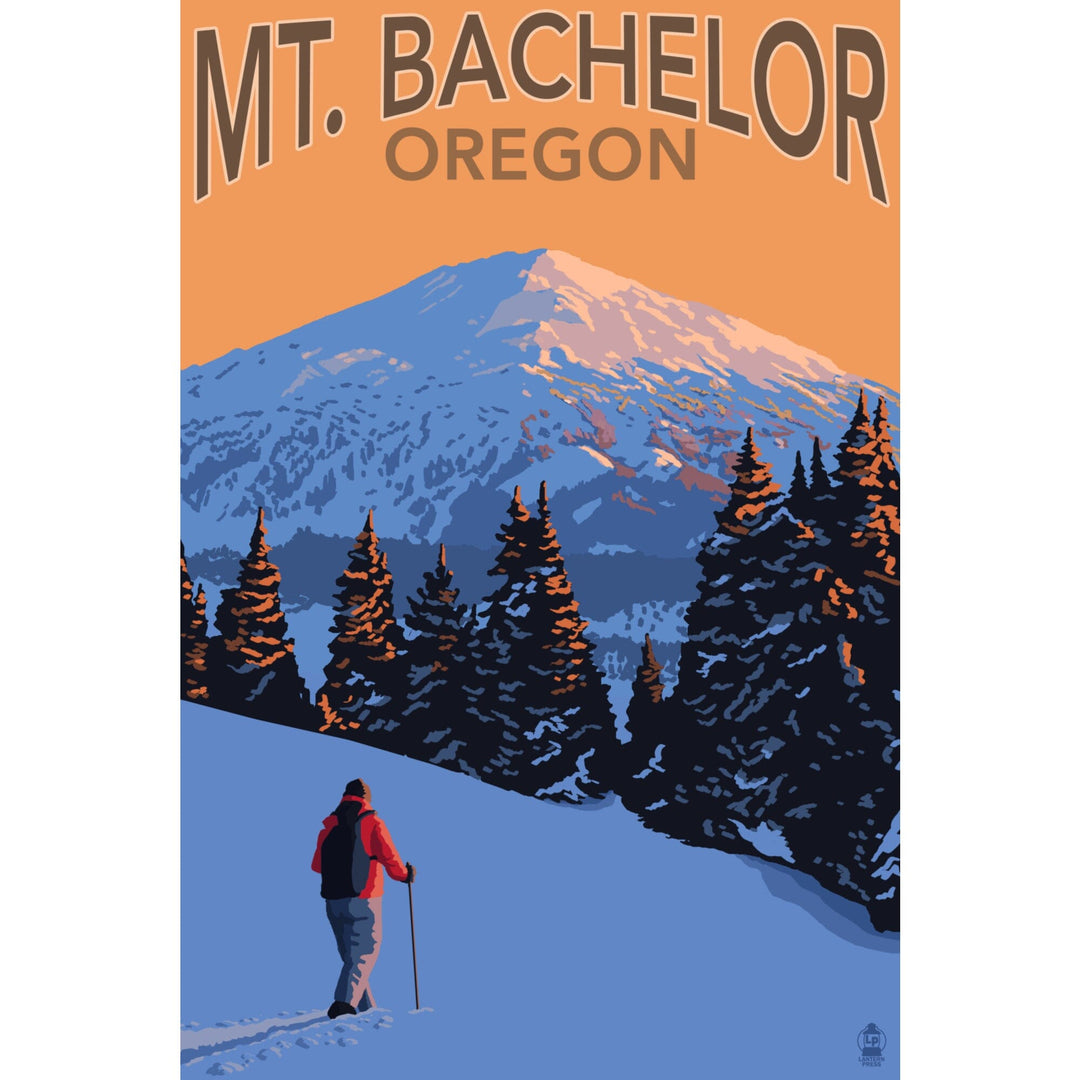 Oregon, Mt. Bachelor and Skier, Lantern Press Artwork, Stretched Canvas Canvas Lantern Press 