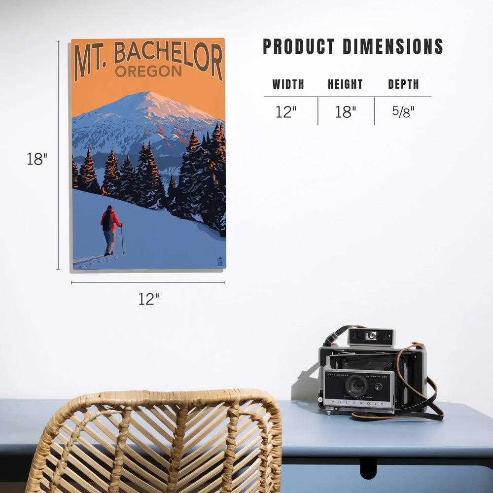 Oregon, Mt. Bachelor and Skier, Lantern Press Artwork, Wood Signs and Postcards Wood Lantern Press 