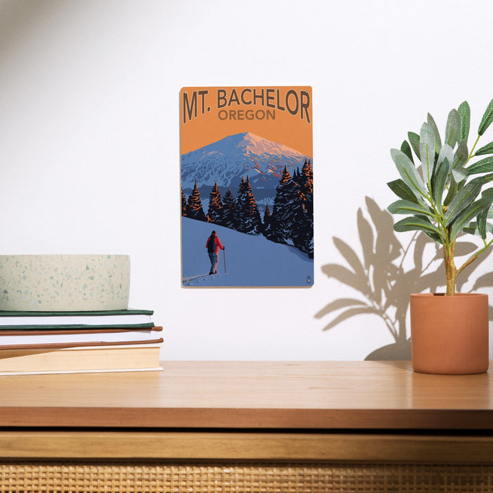 Oregon, Mt. Bachelor and Skier, Lantern Press Artwork, Wood Signs and Postcards Wood Lantern Press 