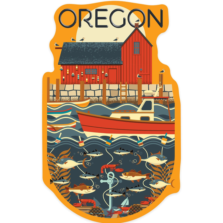 Oregon, Nautical Geometric, Contour, Lantern Press Artwork, Vinyl Sticker Sticker Lantern Press 