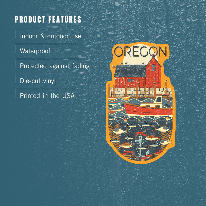 Oregon, Nautical Geometric, Contour, Lantern Press Artwork, Vinyl Sticker Sticker Lantern Press 