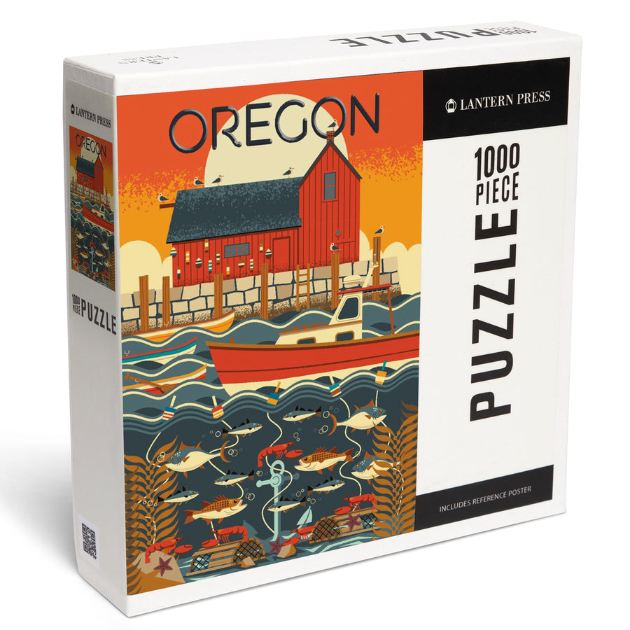 Oregon, Nautical Geometric, Jigsaw Puzzle Puzzle Lantern Press 