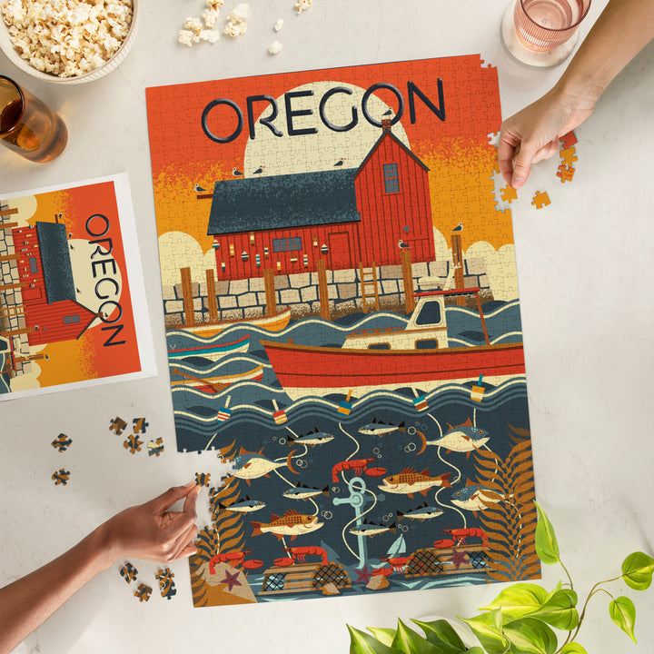 Oregon, Nautical Geometric, Jigsaw Puzzle Puzzle Lantern Press 