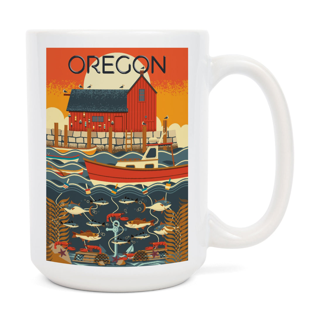Oregon, Nautical Geometric, Lantern Press Artwork, Ceramic Mug Mugs Lantern Press 