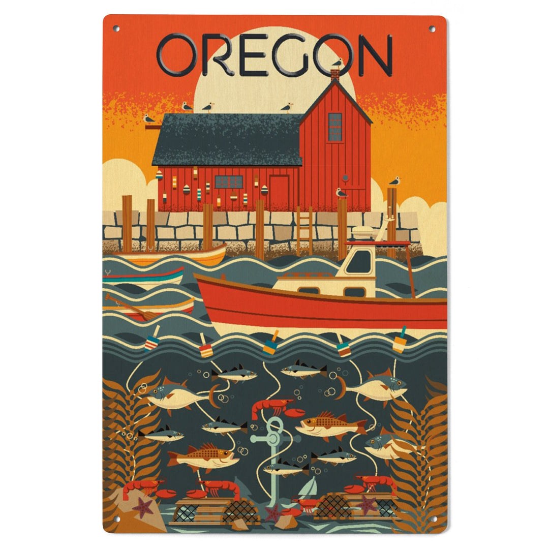 Oregon, Nautical Geometric, Lantern Press Artwork, Wood Signs and Postcards Wood Lantern Press 