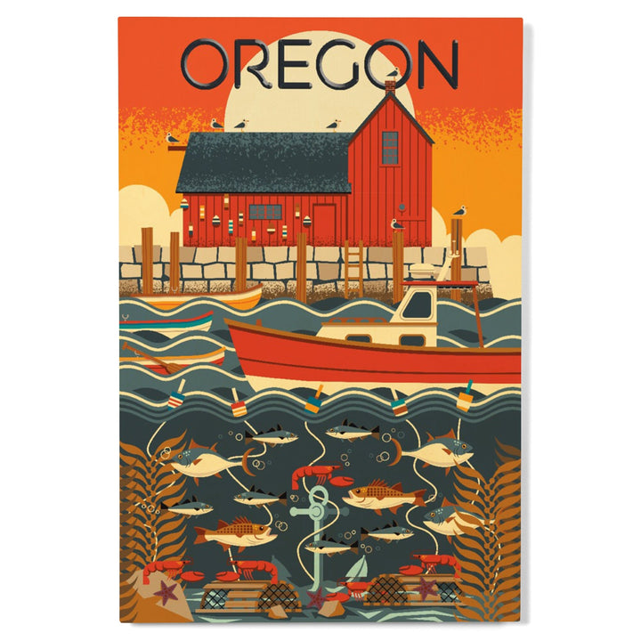 Oregon, Nautical Geometric, Lantern Press Artwork, Wood Signs and Postcards Wood Lantern Press 
