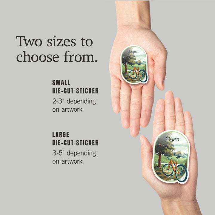Oregon, Off To Wander, Cycling with Mountains, Contour, Vinyl Sticker Sticker Lantern Press 
