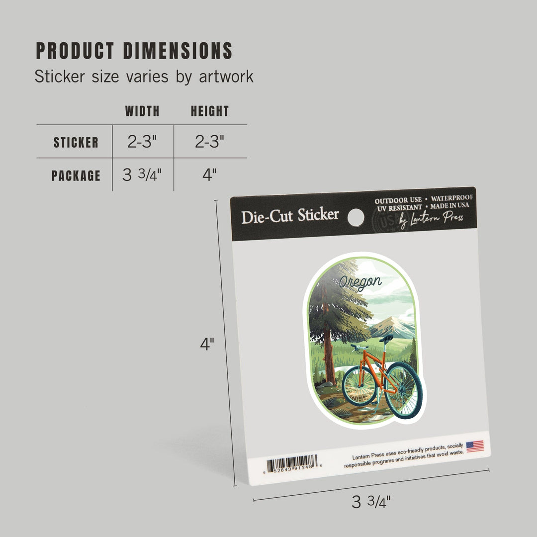 Oregon, Off To Wander, Cycling with Mountains, Contour, Vinyl Sticker Sticker Lantern Press 