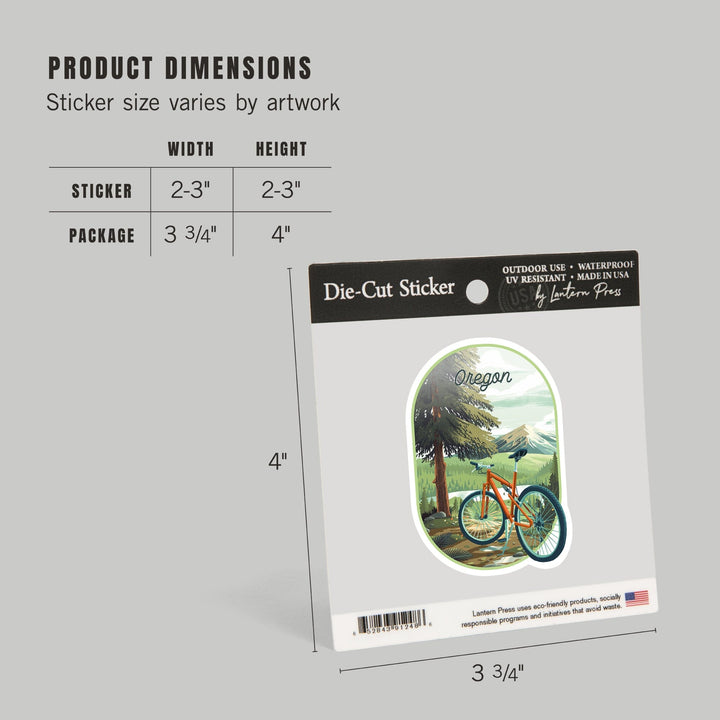 Oregon, Off To Wander, Cycling with Mountains, Contour, Vinyl Sticker Sticker Lantern Press 